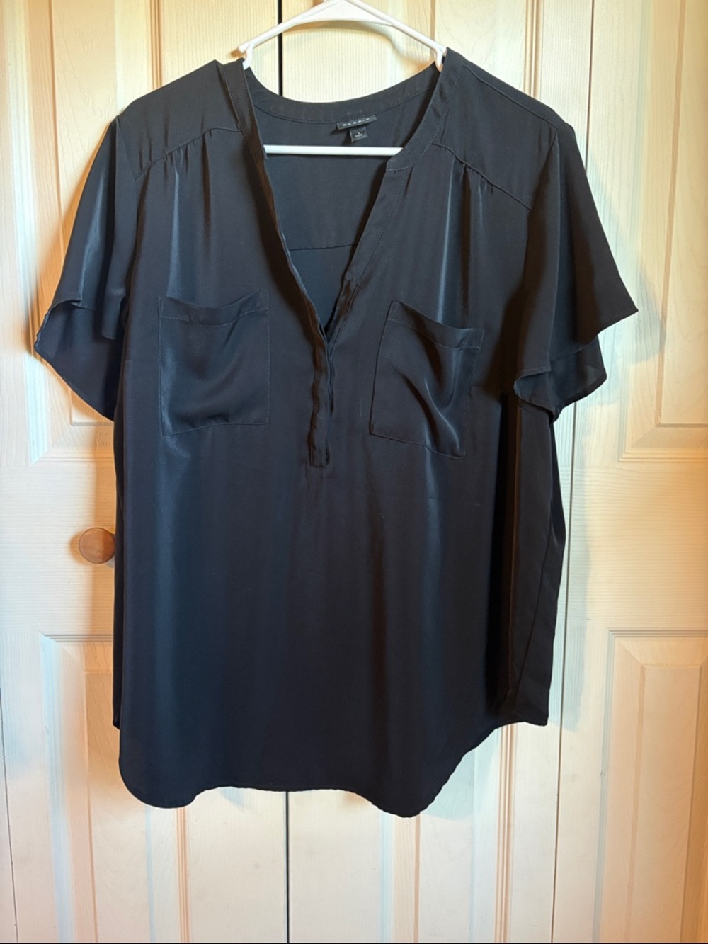 Torrid Black V-Neck Flutter Sleeve Blouse with Patch Pockets